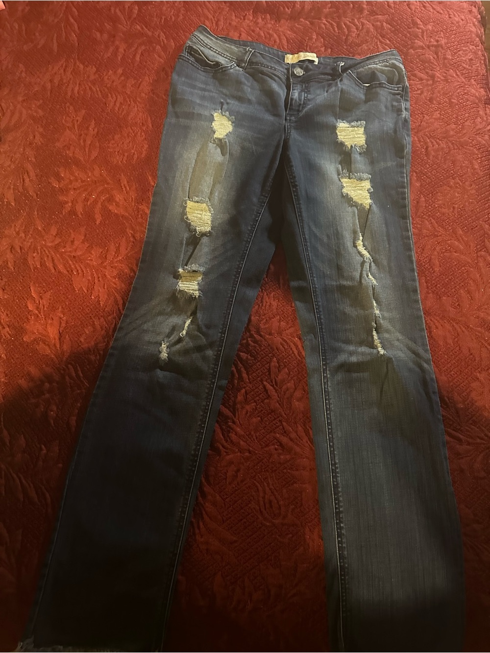 Women's Dark Blue Distressed Skinny Jeans - Stretch Denim